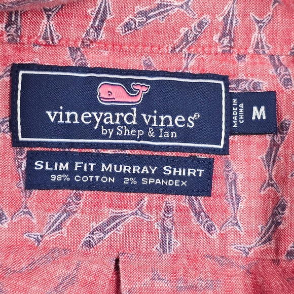 Vineyard Vines Shirt Mens Medium Pink Button Up Slim Fit Murray Fish Hawaiian - Picture 5 of 11